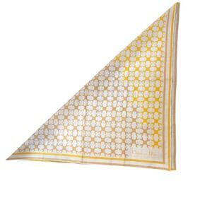 Christian Dior Cotton Scarf Yellow White Geometric Pattern Square Neckerchief